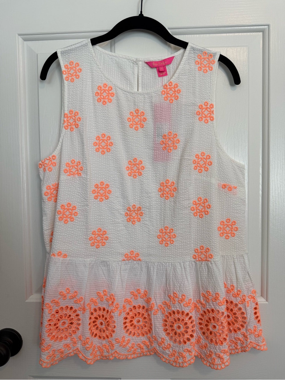 Lilly Pulitzer Lilliana Top in Cantaloupe Embroidered Seersucker